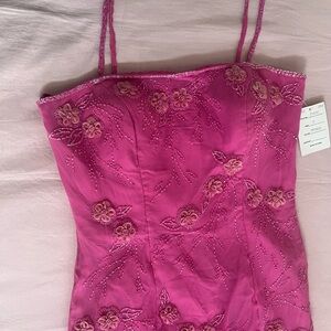 Pink Beaded Floral Fairy Embroidered Formal Maxi Dress